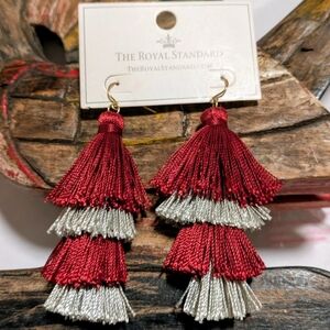 The Royal Standard Red and Silver Tiered Tassel Earrings